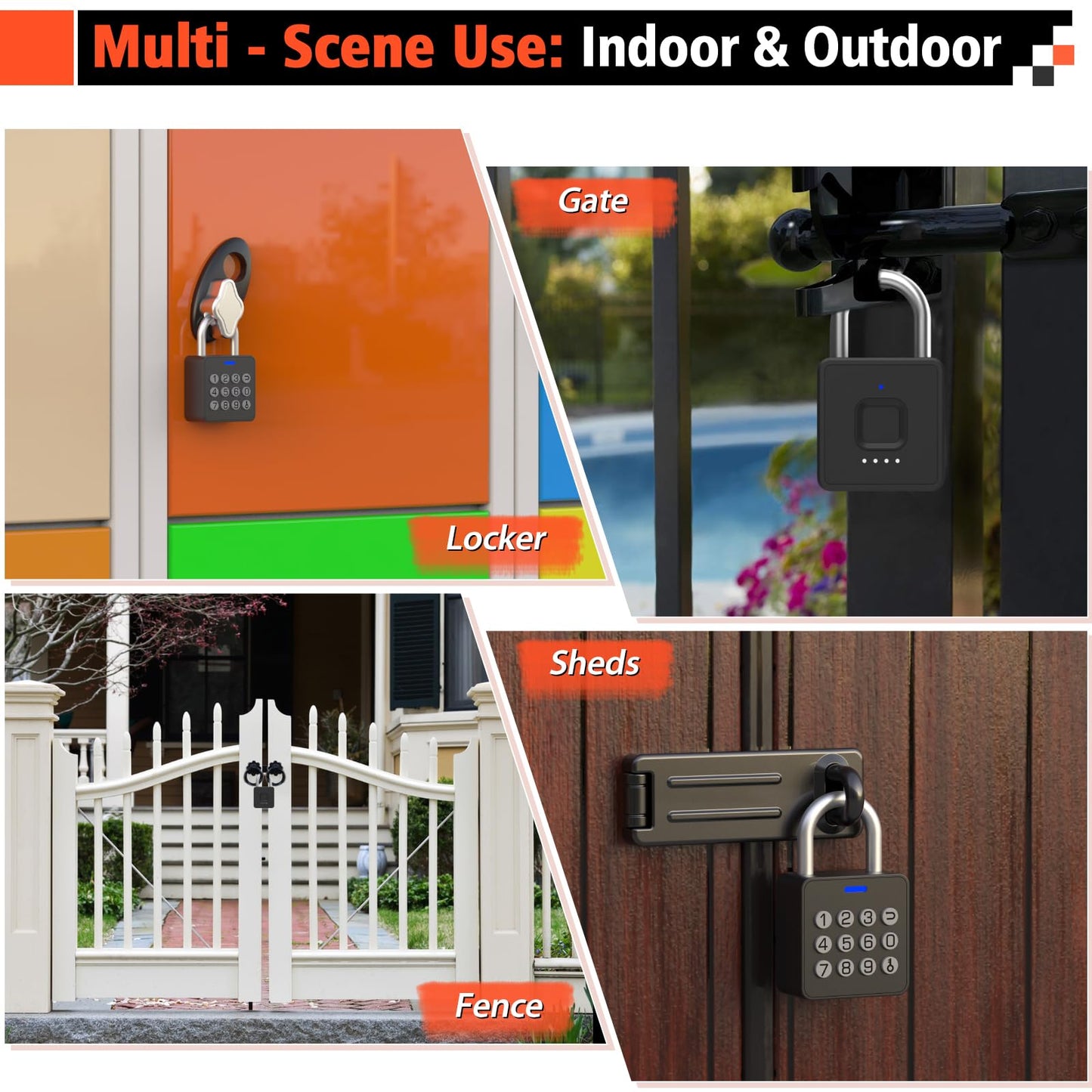 Eseesmart Fingerprint Locker Lock with Code, Combination Padlock Smart Fingerprint Biometric Keyless Combo Lock Waterproof for Outdoor Fence Gate Shed Gym School Locker Storage