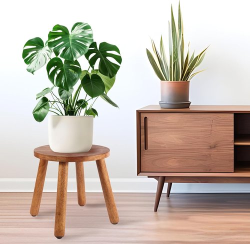 **Round Solid Wooden Step Stool - Detachable Wood Legs for Versatile Use | 11.8" Height in Walnut**