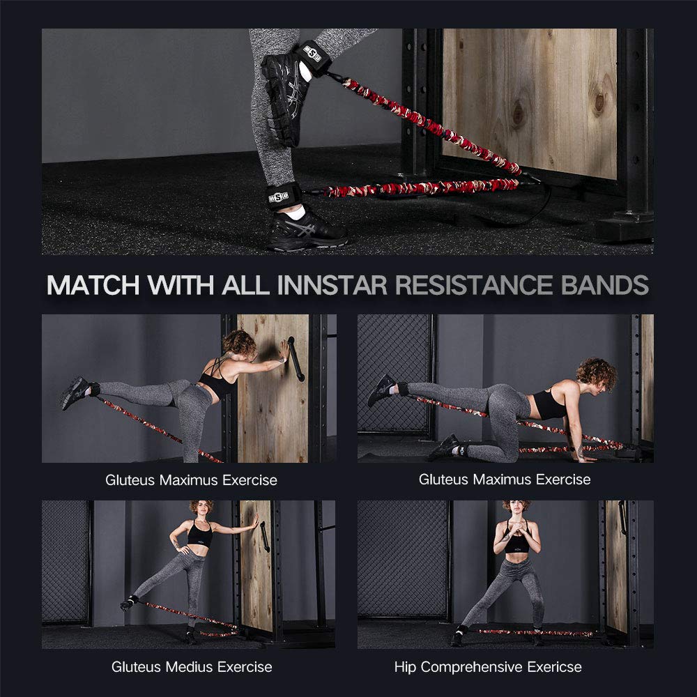 INNSTAR Resistance Bands Accessories Exercise Bands Attachment, Fitness Handles Workout Bar for Home Gym Workout Full Body Workout (2 Pack Ankle Cuff)