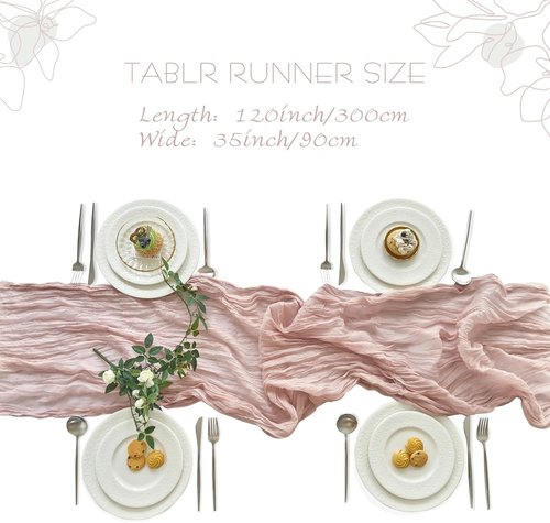 IVAPUPU Cheesecloth Table Runner Set - 10ft Dusty Pink Boho Decor for Weddings & Baby Showers