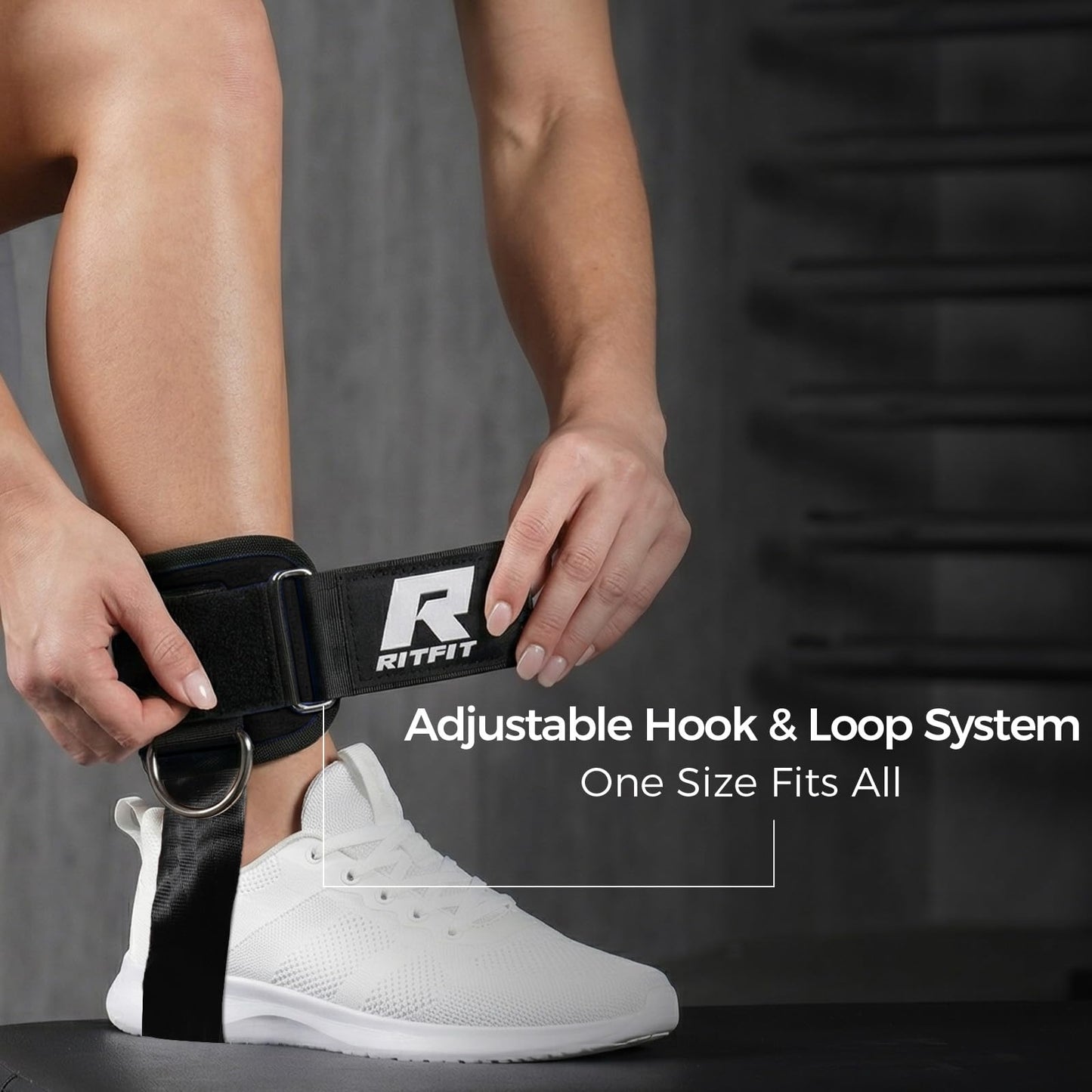 RitFit Kickback Ankle Straps Padded Ankle Strap for Cable Machine,Strong Hook and Loop,Reinforced 3 D-Ring, Adjustable Comfort fit Neoprene - Premium Ankle Cuffs to Enhance Abs, Glute & Leg Workouts