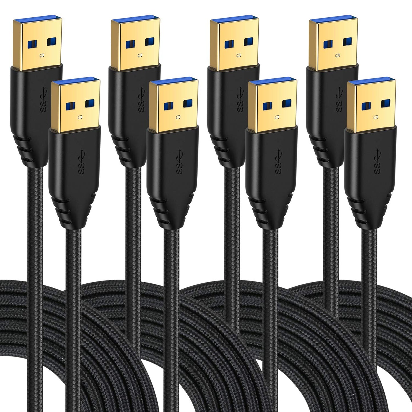 4-Pack 6ft 3.0 USB A to A Cable USB Male to Male Cable Braided Double End USB Cord Compatible for Hard Drive