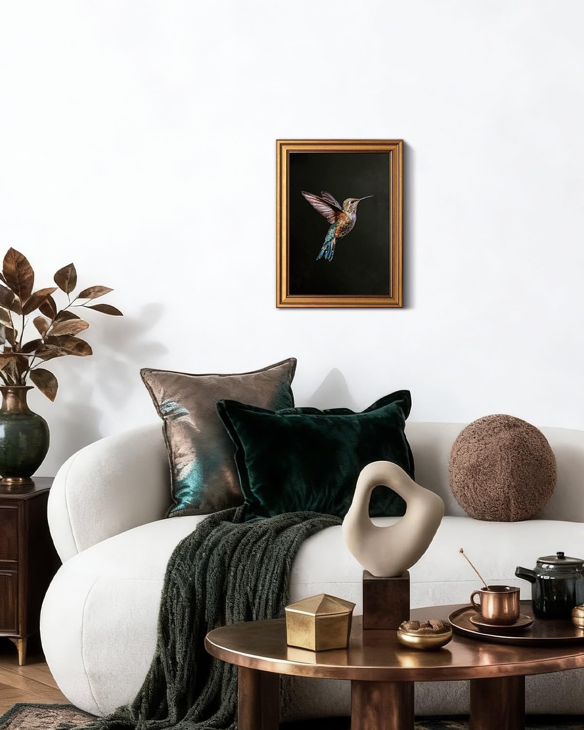 VIYYIEA Gold Framed Canvas Wall Art - Dark Hummingbird Photo Art Print for Home Decor | 12x16 Inch