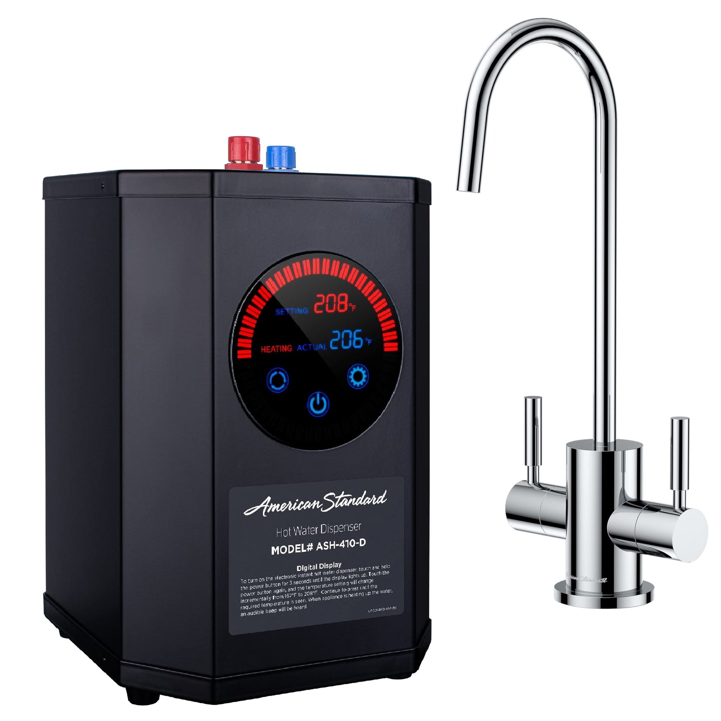 American Standard ASH-410 Digital Hot Water Dispenser, Includes Polished Chrome Dual Handle Faucet 1500 Watts, 110v