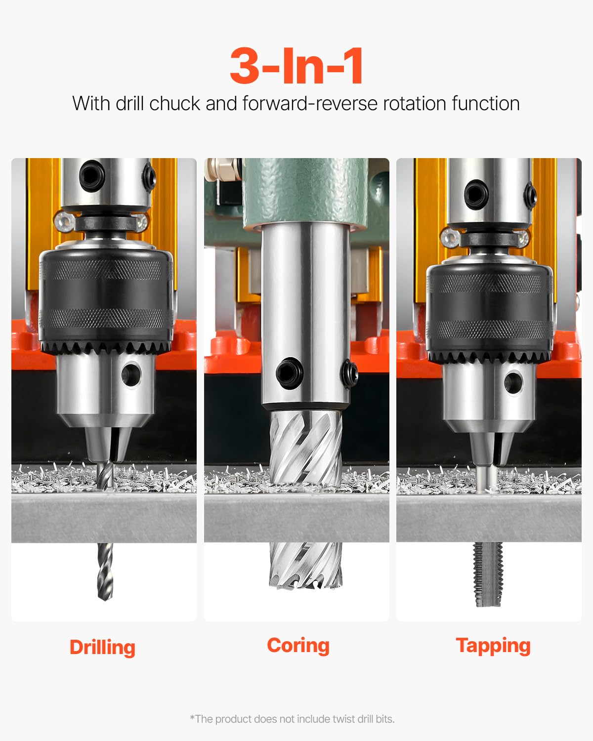 VEVOR 1450W Mag Drill Press, 2" Core Drilling Machine, 2922 lbf Variable Speed Portable Magnetic Drill, Heavy Duty Metal Hole Cutter with 6 Annular Cutters for I-Beam Steel Fabrication & Jobsite