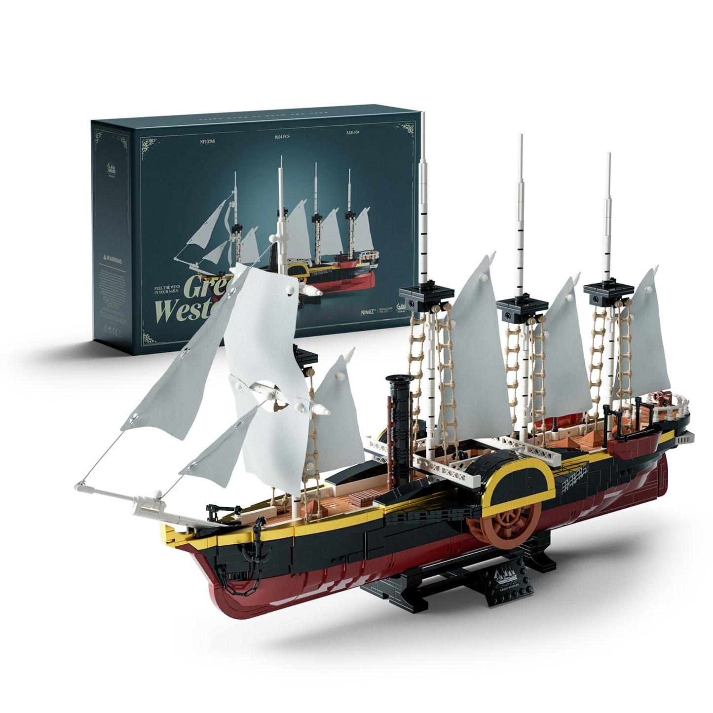 Nifeliz Great Western Ship Model Building Set, Steamship Model Kit for Adults, Collectible Boat Model for Display, Gift for Ship Enthusiasts (1948 PCS, NF10346)