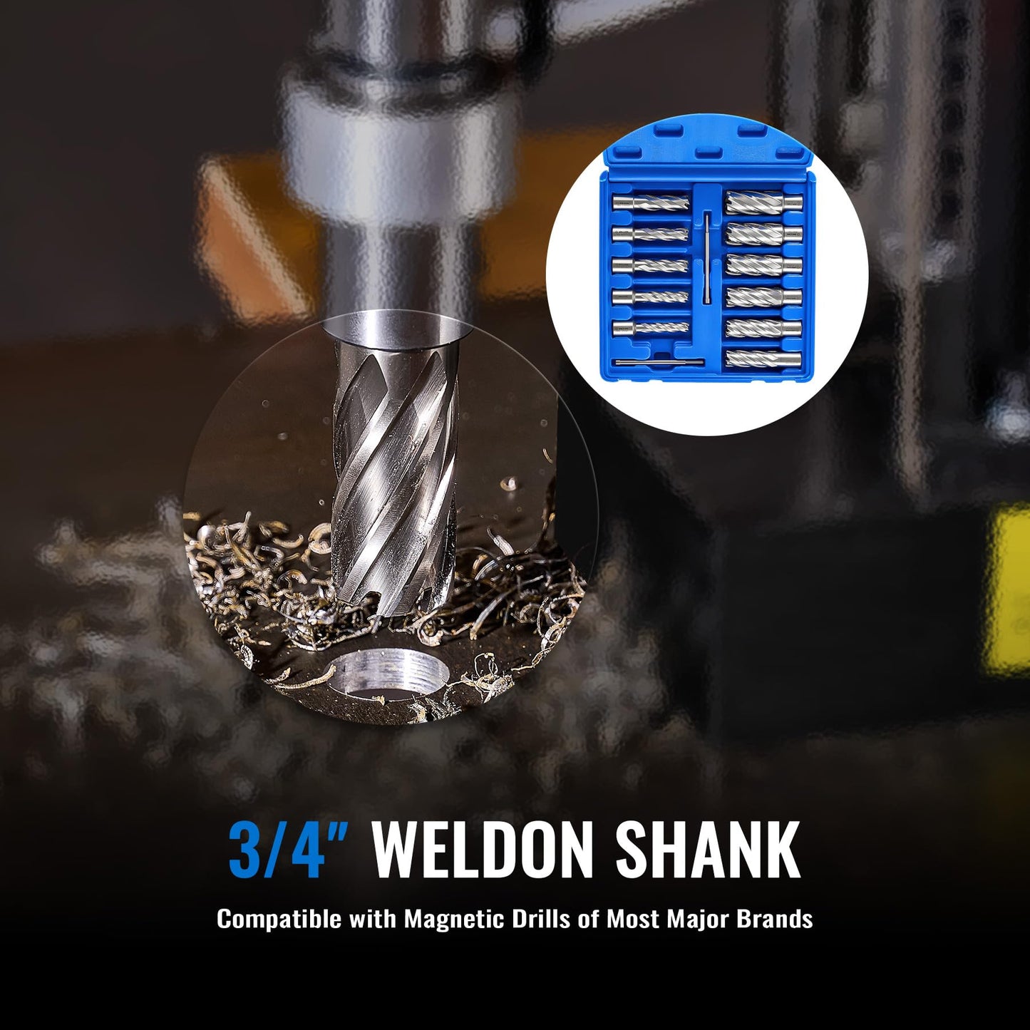 ZELCAN Annular Cutter Set, 11pc Mag Drill Bit Kit with 2" Cutting Depth, 7/16" to 1-1/16" Cutting Diameter, HSS Spiral Flute Annular Cutters with 2 Pilot Pins & Carrying Case for Steel Aluminum Copper