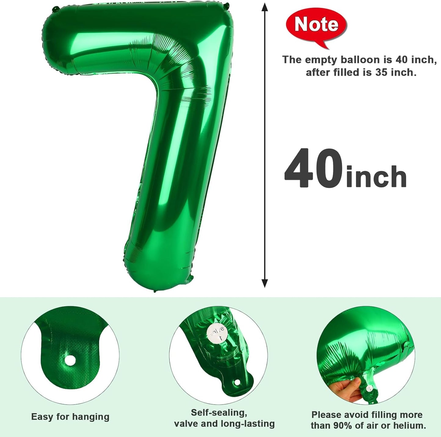 Number 7 Balloon - 40 Inch Dark Green Birthday Decoration for 7th, 17th, 27th, and 70th Celebrations