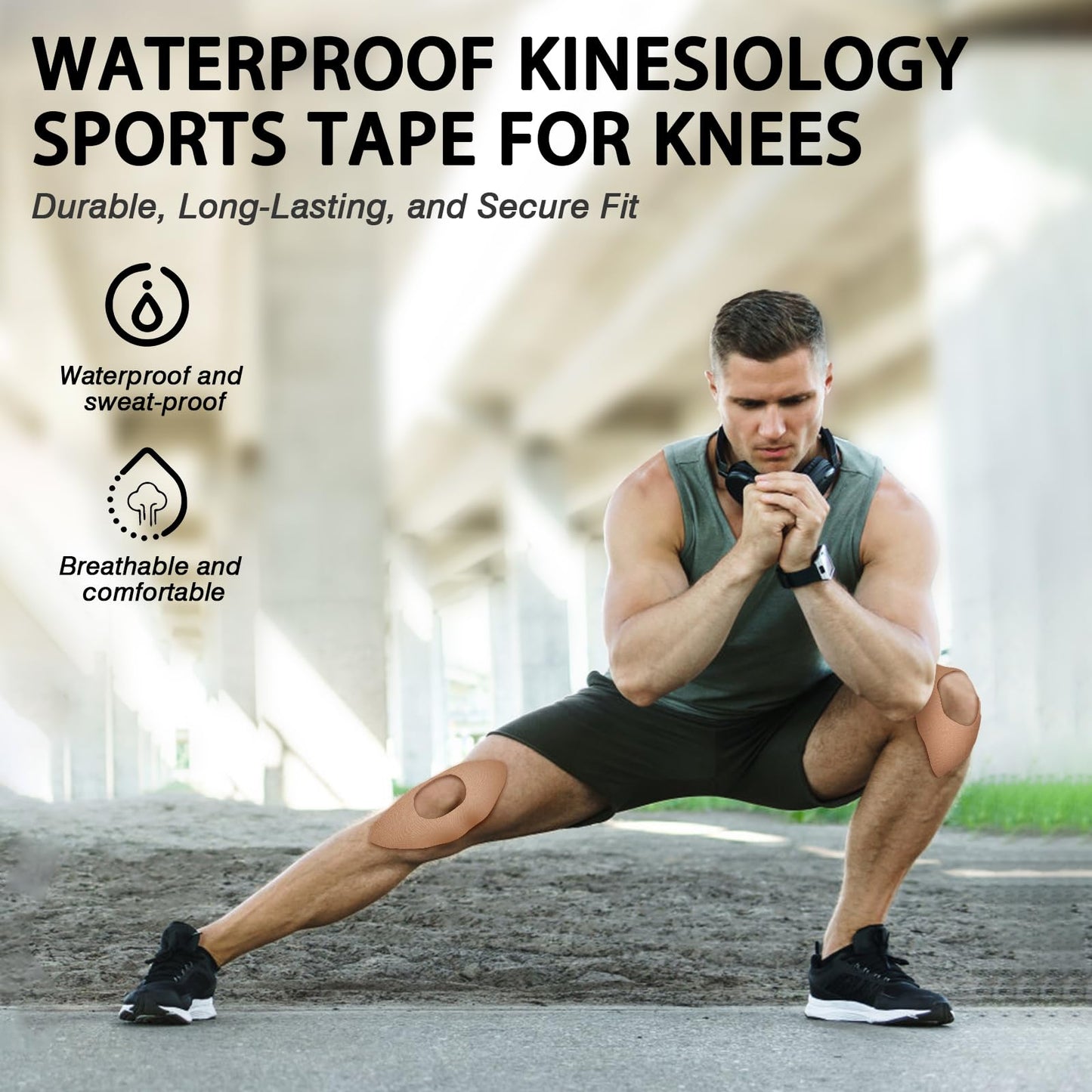 Kinesiology Tape for Knees, 10 Pcs Precut Kinesiology Tape for Knee Pain Relief & Support, Waterproof & Elastic Athletic Tape for Knee Stability, Breathable & Comfortable Kinesiology Tape Precut