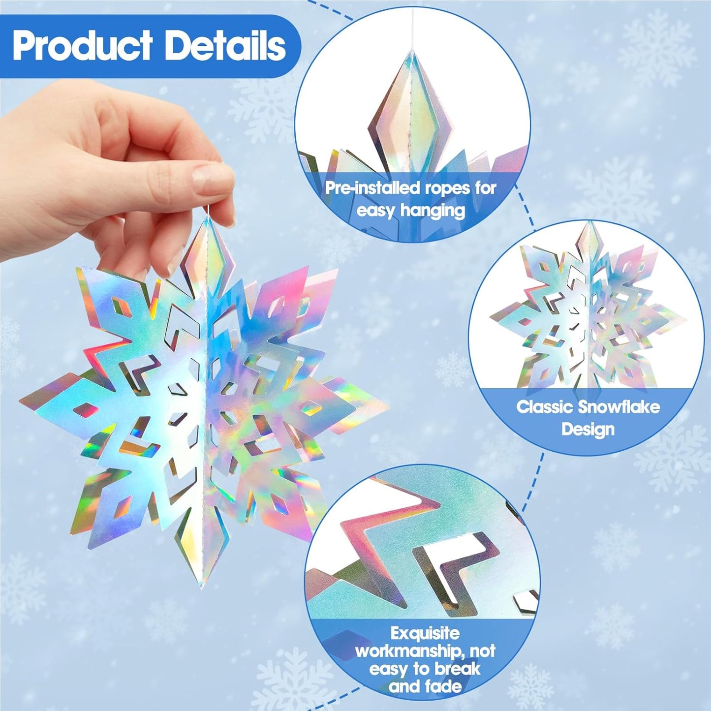 Skiennix 12Pcs Winter Snowflake Ornaments - 3D Iridescent Hanging Decorations | Perfect for Holiday Home Decor