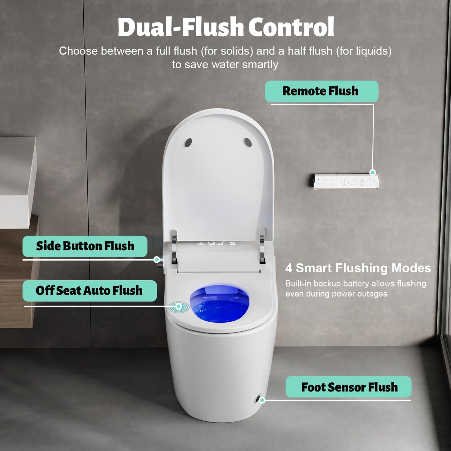 Smart Toilet with Bidet Built in, Bidet Toilet with Heated Seat and Night Light, One Piece Toilet for Bathroom, UV-C light, Foam Shield, Dual Flush - Manual Lid/Seat