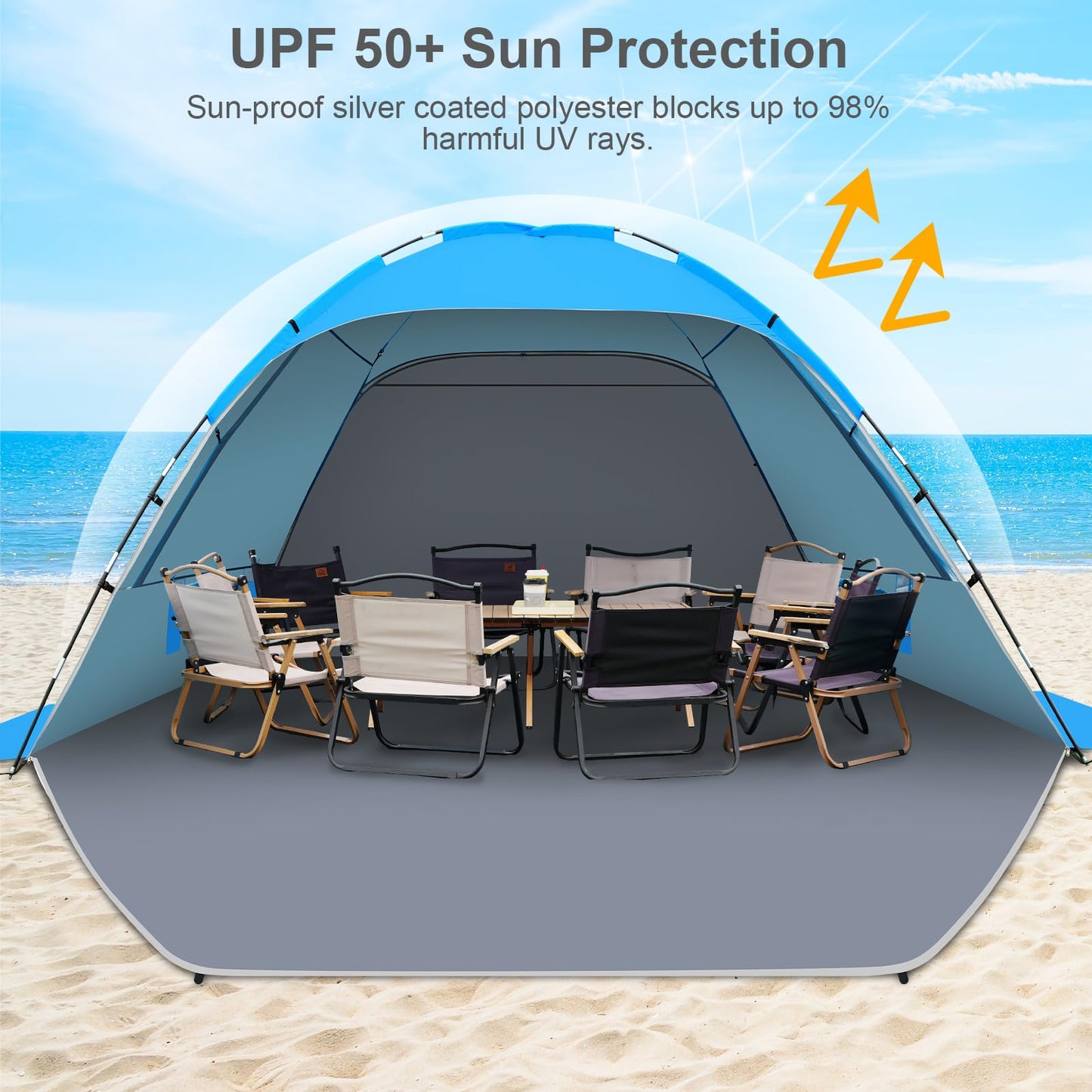 Gorich Beach Tent Sun Shelter for 3/4/6/8/10 Person with UPF 50＋ UV Protection, Lightweight & Easy Setup Beach Shade Canopy, Portable Beach Shade Tent Beach Cabana