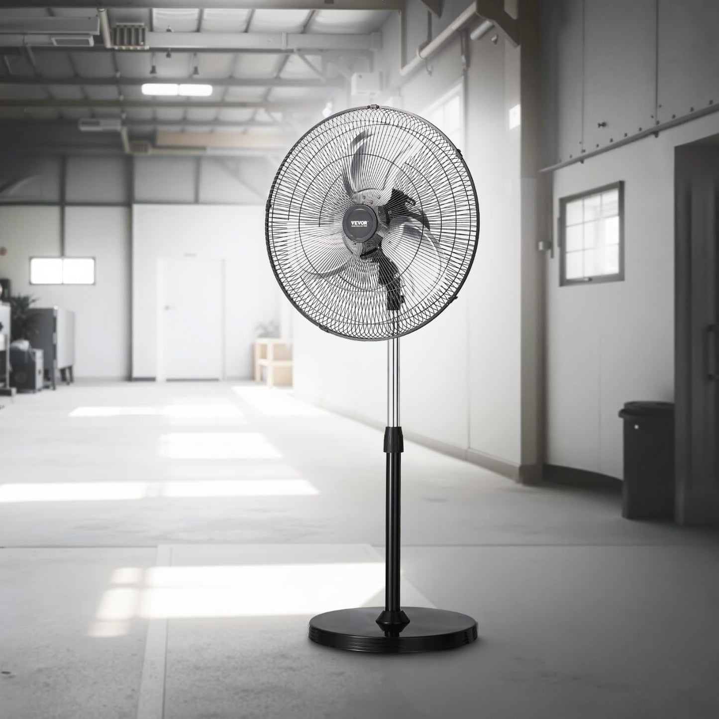 VEVOR Industrial Pedestal Fan, 20 Inch 90-Degree Oscillating Fan, Height Adjustable Standing Fans with 3 Adjustable Speeds, High Power Floor Fans for Warehouse,Garage,Commercial, Black