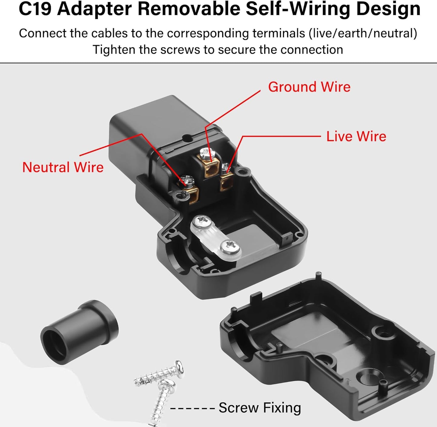 JSADZKJ IEC320 C19 Adapter,16A/250V C19 Connector,90 C19 Computers,Monitors,Servers,UPS,PDU,etc.-Blac(IEC320 C19) Right