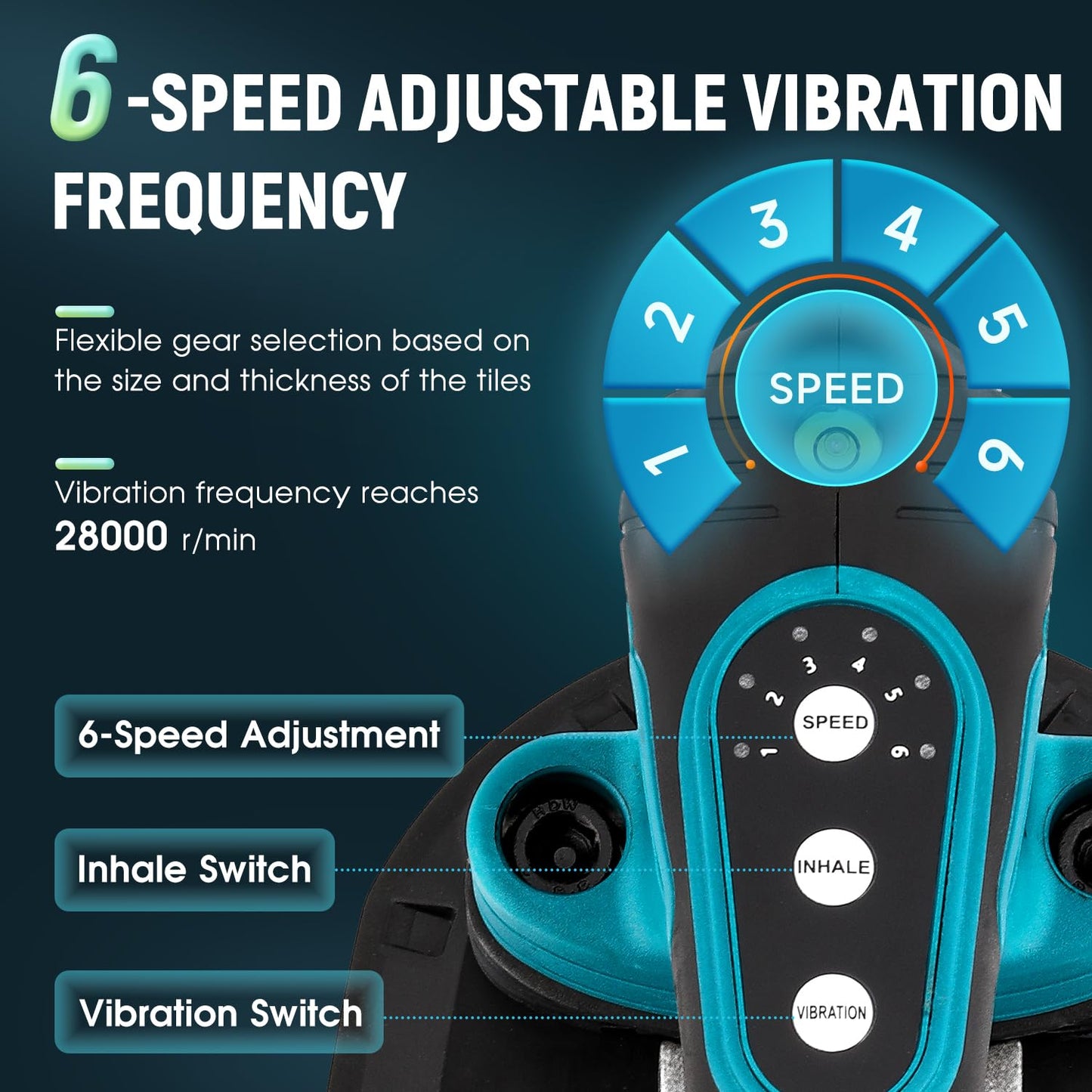 Antstone Tile Vibration Tool 283mm Suction Cup 882lbs/400kg, Handheld Tile Installation Leveling Machine 6-Speed Adjustable Tile Vibrator for Tiling Leveling Laying Max.28000 RPM 2 Batteries Included