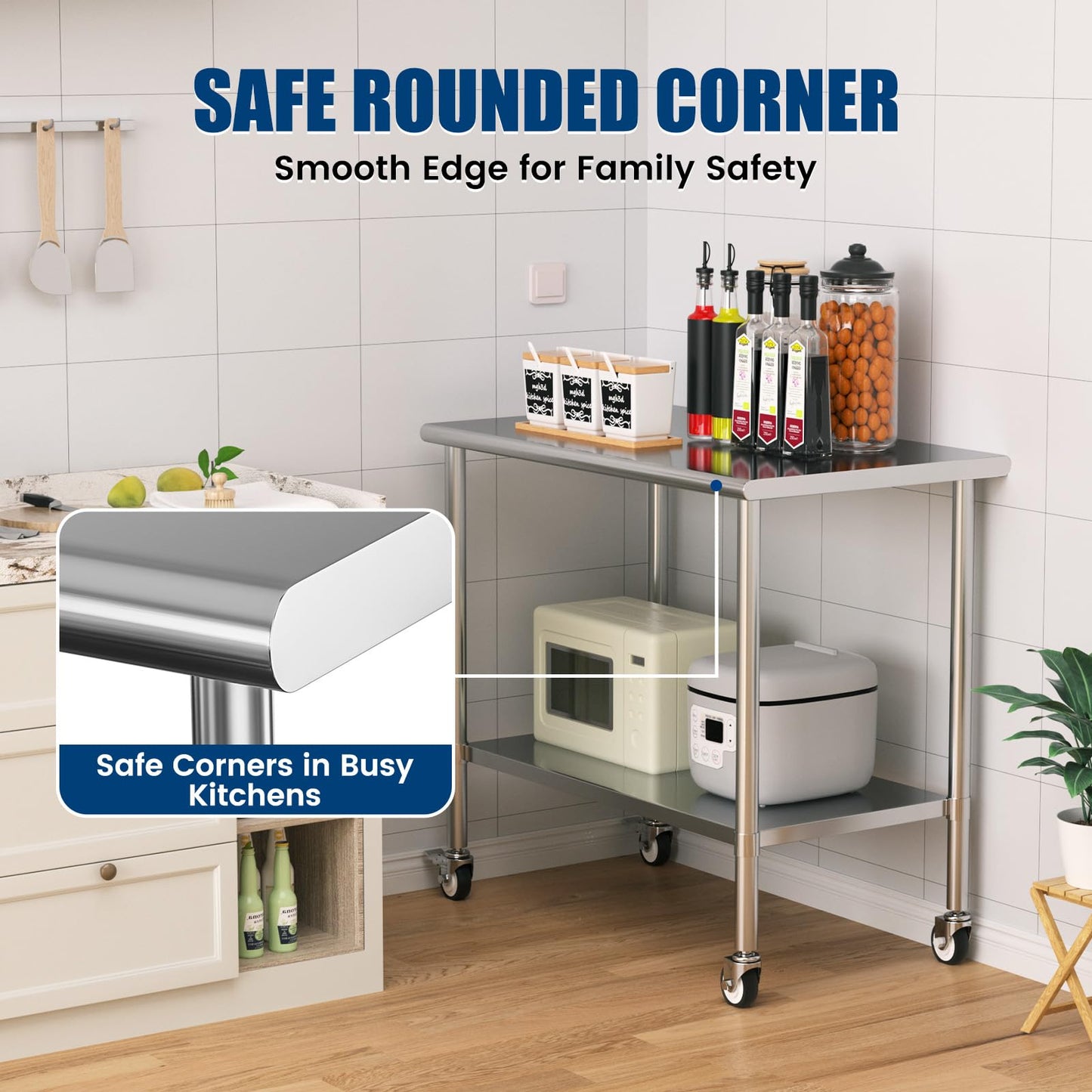 Chingoo Stainless Steel Work Table with Wheels, 24x48 Inch NSF Kitchen Prep Table with Adjustable Undershelf for Commercial Restaurant, Garage, Outdoor BBQ