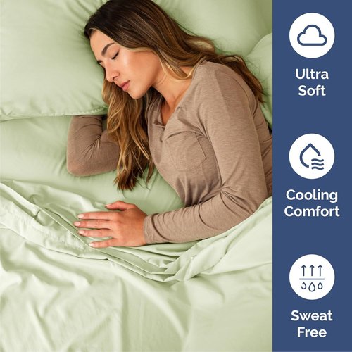 Cal King Size 4-Piece Sheet Set - Luxury Cooling Bed Sheets | Breathable & Wrinkle-Free - Light Sage Green