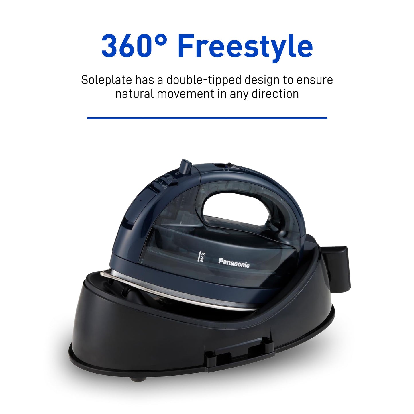 Panasonic Cordless Steam/Dry Iron 1500W - NI-WL700A - Wireless Steamer with Stainless Steel Plate - Quickly Heats Up in Under 5 Minutes - Cordless, Lightweight Iron - Black/Dark Blue