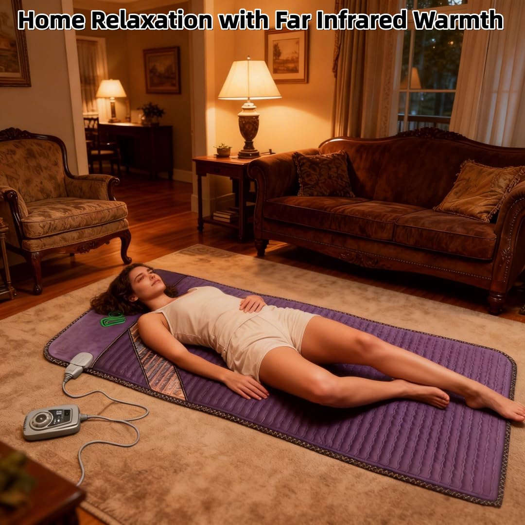 PHYMAT Far Infrared Amethyst Heating Pad (70"x31")- 5 Color Natural Crystal Heating Mat - Amethyst Full Body Infrared Mat - Bio Amethyst Mat with Auto Shut Off - Overheat Protection,Smart Control