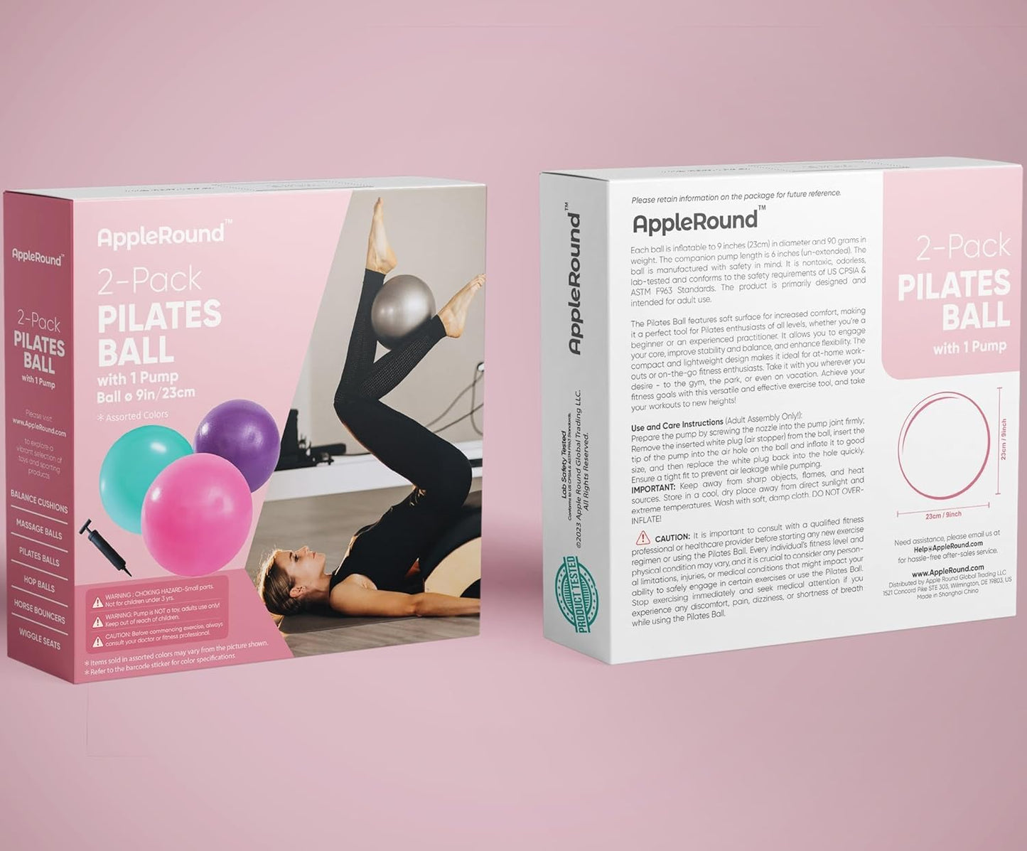 AppleRound 9-inch Pilates Ball - Includes 1 Ball and 1 Pump - Small Exercise Ball for Pilates, Yoga, Fitness, Physical Therapy, Stability Core Training