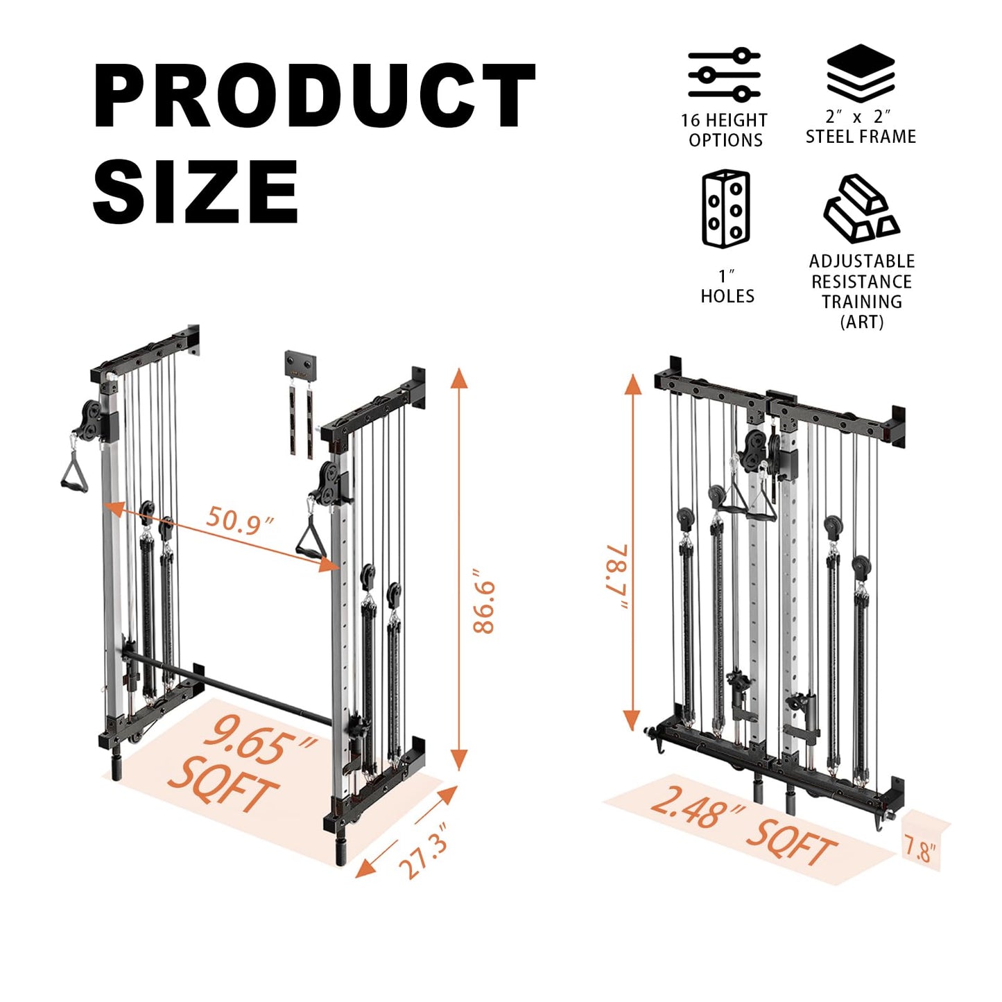 DUORAN Wall-Mounted Folding Smith Machine Home Gym, All-in-One Compact Power Cage & Cable Pulley Trainer with 200–398LB Dual-User Resistance Band System for Home, Garage, Basement Fitness （Black）