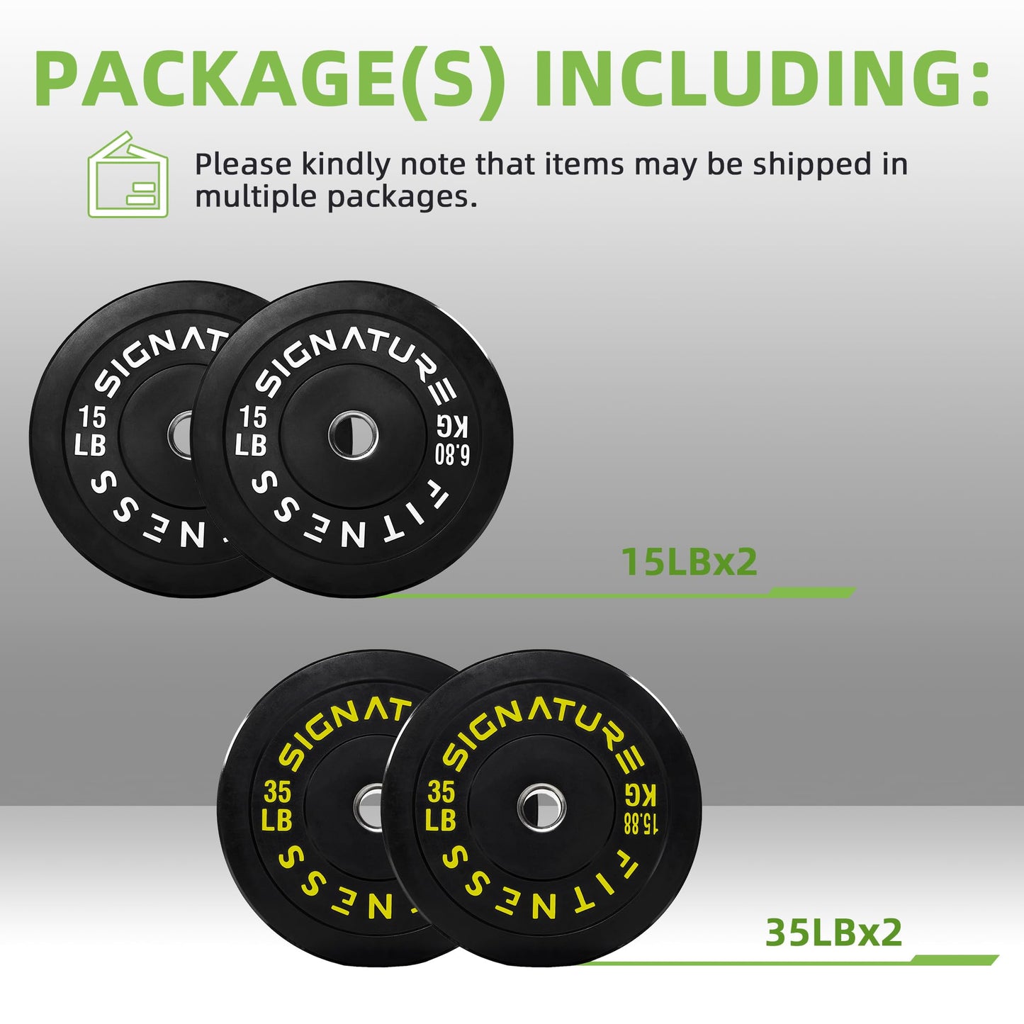 Fitvids Olympic Bumper Plates Set, 2" Weight Plates for Strength Training & Weightlifting, 100LB Set (15LB, 35LB), Multiple Packages