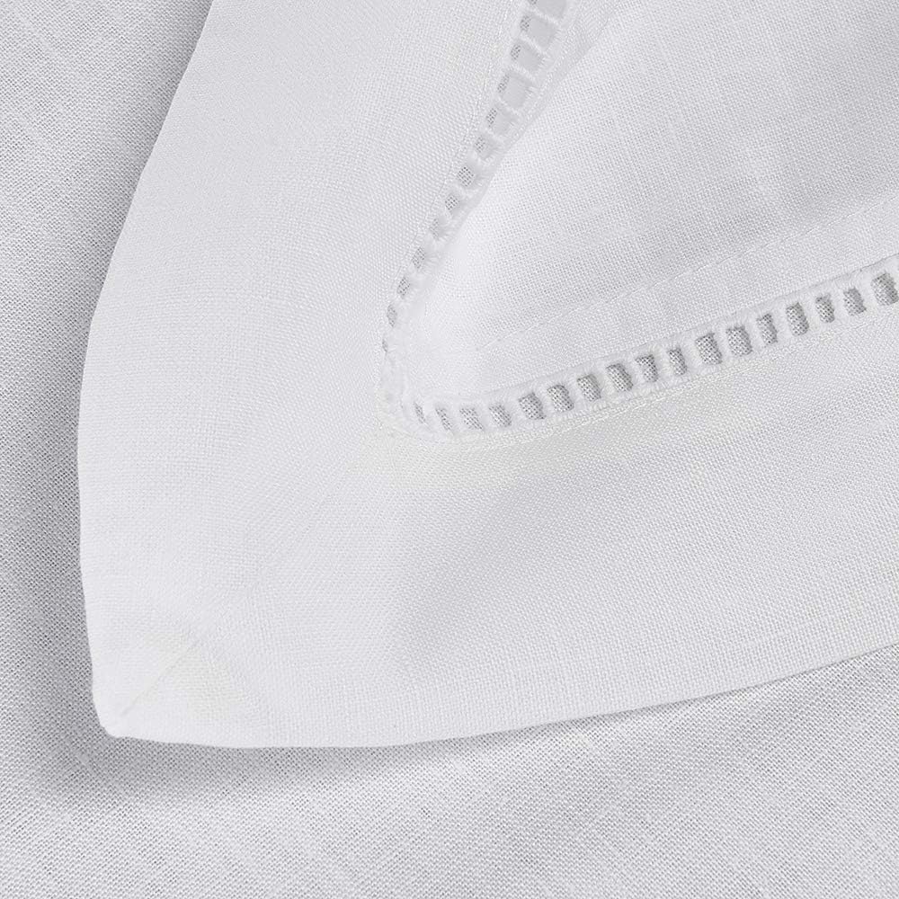 Simple&Opulence Premium 100% Linen Hemstitch Tablecloth-60 x 120 Inch White, Natural Fabric, Rectangular Tablecloth for Indoor and Outdoor Use