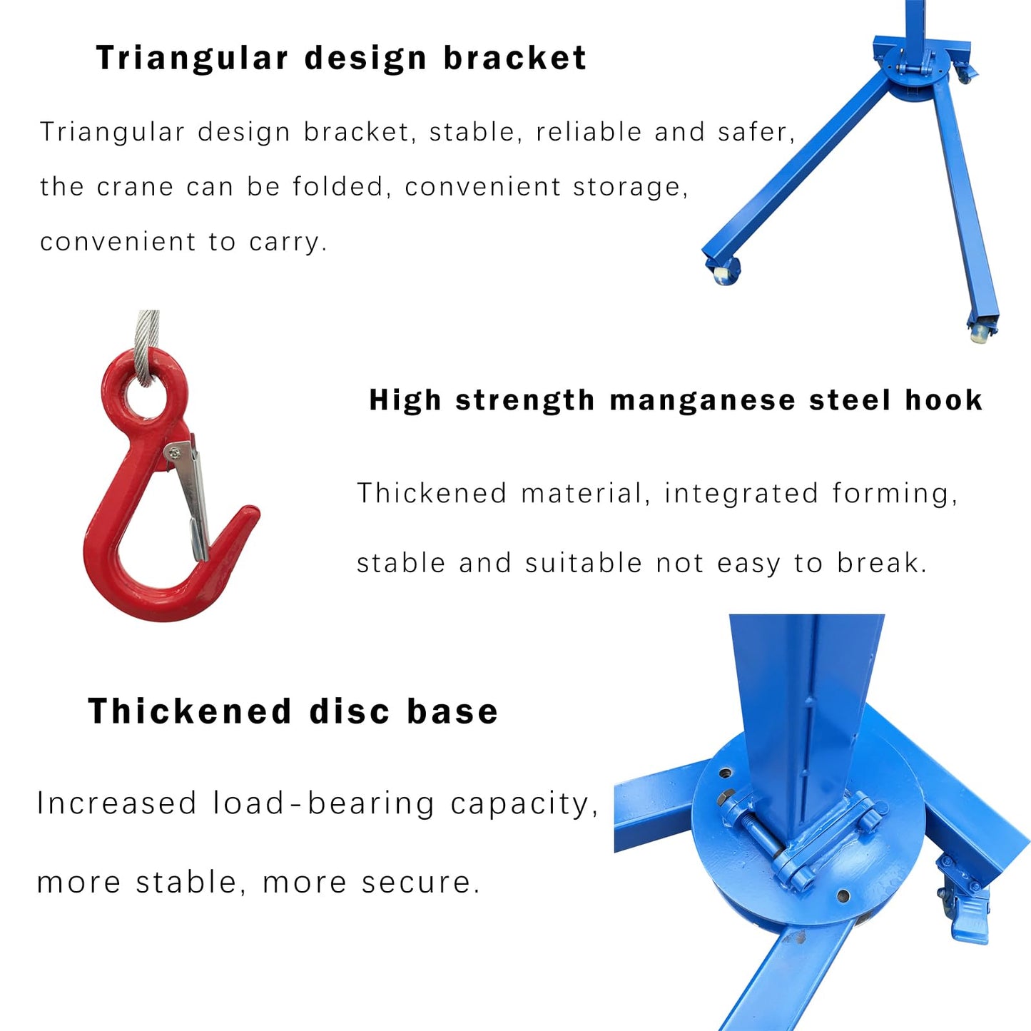 JARYANNIX Portable Folding Mini Crane Small Hoist Heavy-Duty Manganese Steel Lift with Rolling Casters for Construction, Warehousing Truck Loading 1100LBS Capacity