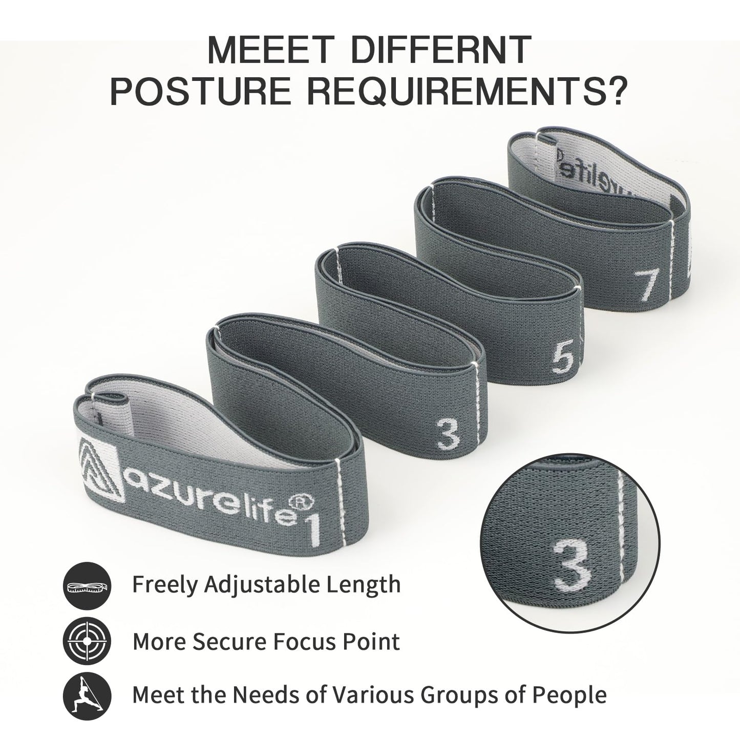 A AZURELIFE Elastic Yoga Stretching Strap, Multi-Loop Stretch Strap for Physical Therapy, Pilates, Yoga, Dance & Gymnastics Exercise and Flexible Pilates Stretch Band