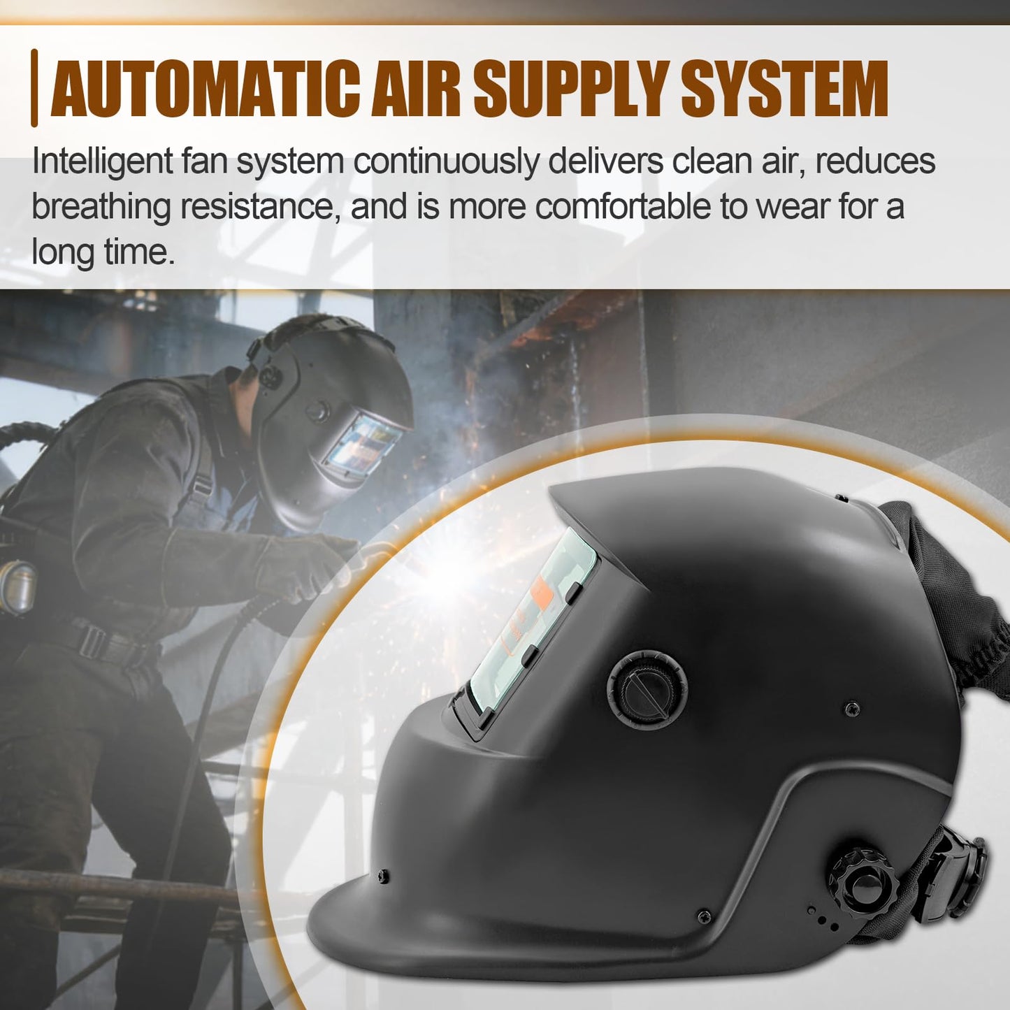 Auto Darkening Welding Helmet with PAPR Respirator System, Large Viewing Welding Hood Powered Air Purifying Respirators with Fan