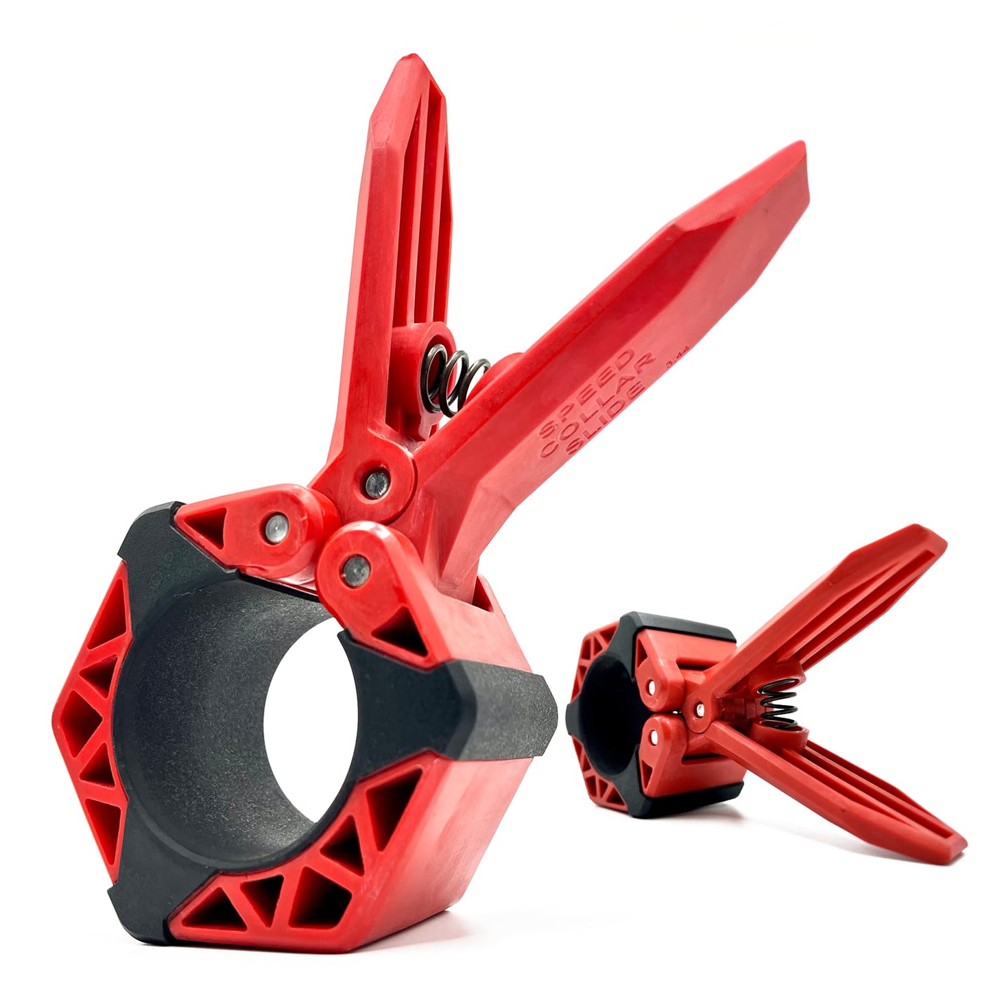 Speed Collar - Next Gen Barbell Clips for crossfitters, Max Weight Capacity, Optimized Bar Locks for Olympic & Power Lifting (Red, Set of 2 Clamps)