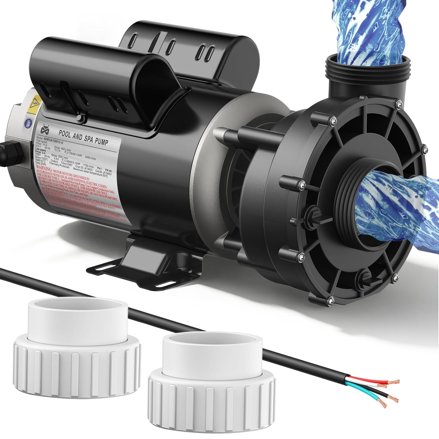 Mxmoonant SPA Pump, 1.5HP 115V Hot Tub Pump 2 Speed SPA Bathtub Motor Pumps 2" Plumbing 48 Frame Motor