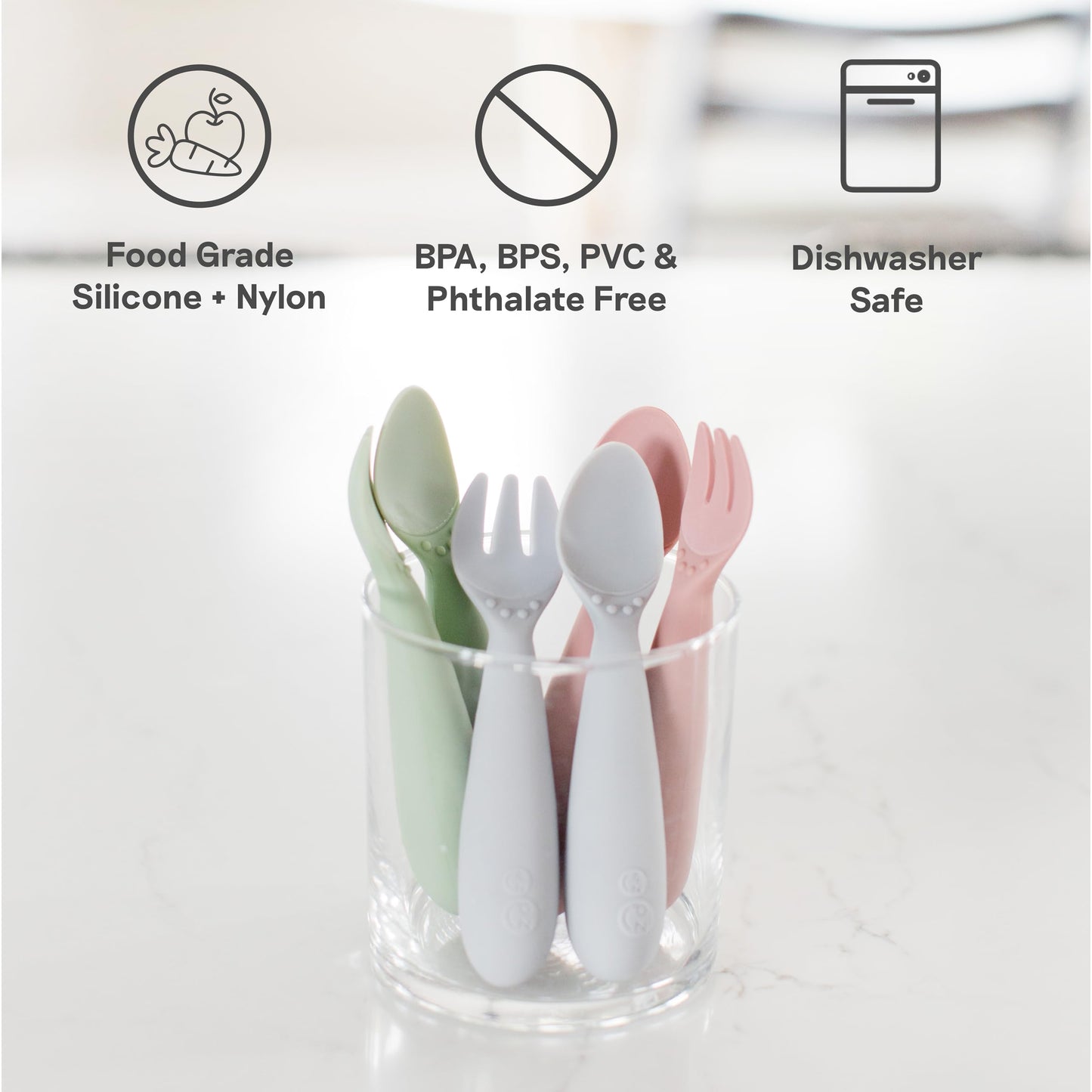 ezpz Mini Utensils - 12 Months+ (Fork & Spoon in Blush) - 100% BPA Free Fork and Spoon - Toddler Utensils - Designed by a Pediatric Feeding Specialist