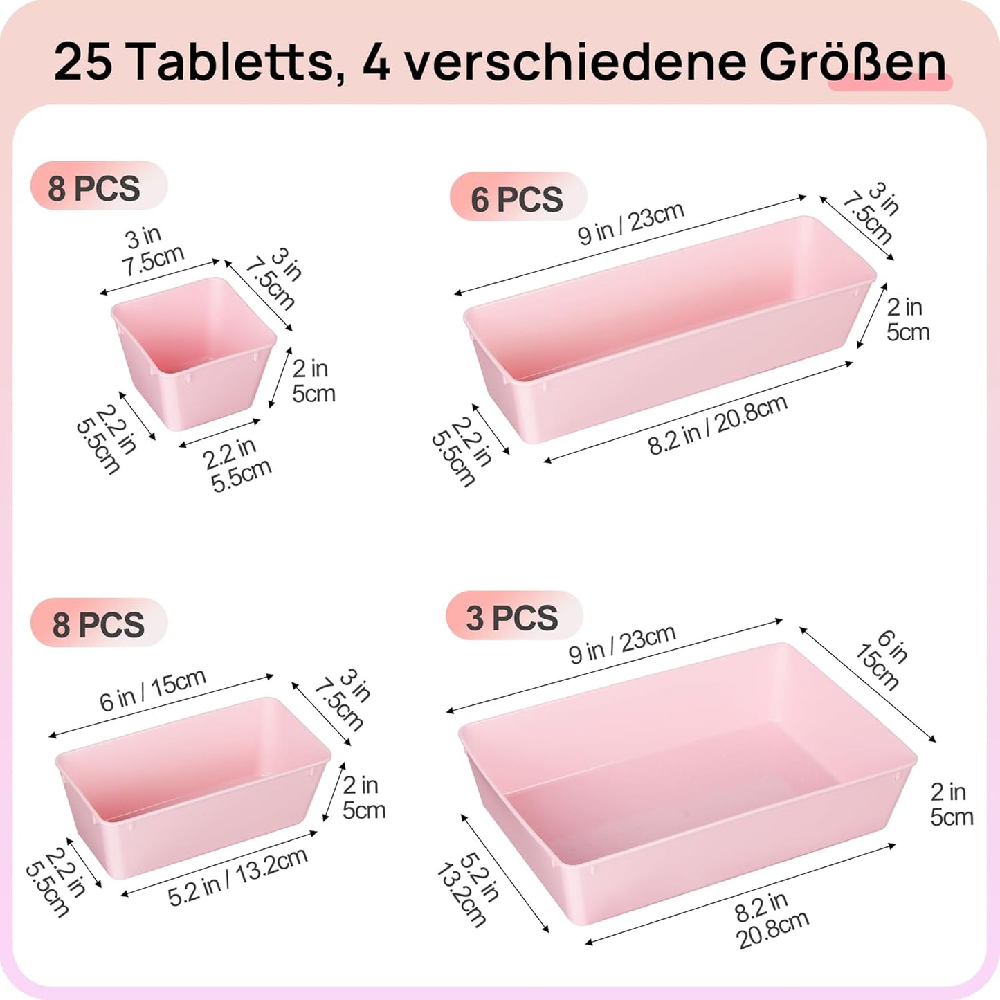 Vtopmart 25 PCS Plastic Drawer Organizers - Versatile Storage Bins for Bathroom, Makeup & Kitchen | 4 Sizes