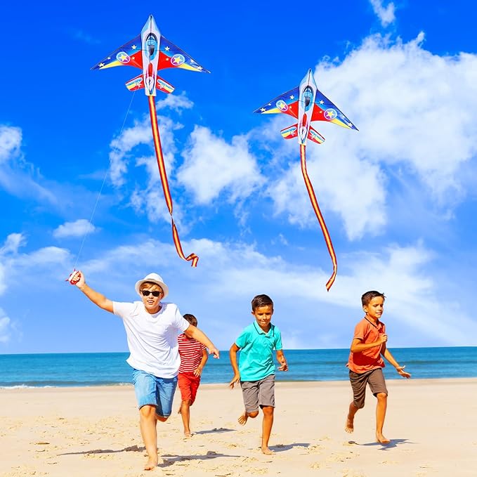 Fighter Jet Kites for Kids & Adults - Durable Airplane Kites for Boys Ages 8-12 & 4-8 with Kite String Reel, Easy Fly Large Outdoor Kite for Beach & Park Activities