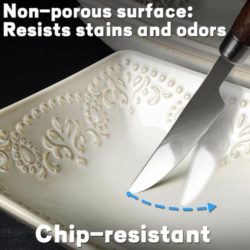 Artena Ceramic Rectangle Plates Set of 4 - Deep Lipped Edges for Appetizers & Desserts | Microwave & Oven Safe
