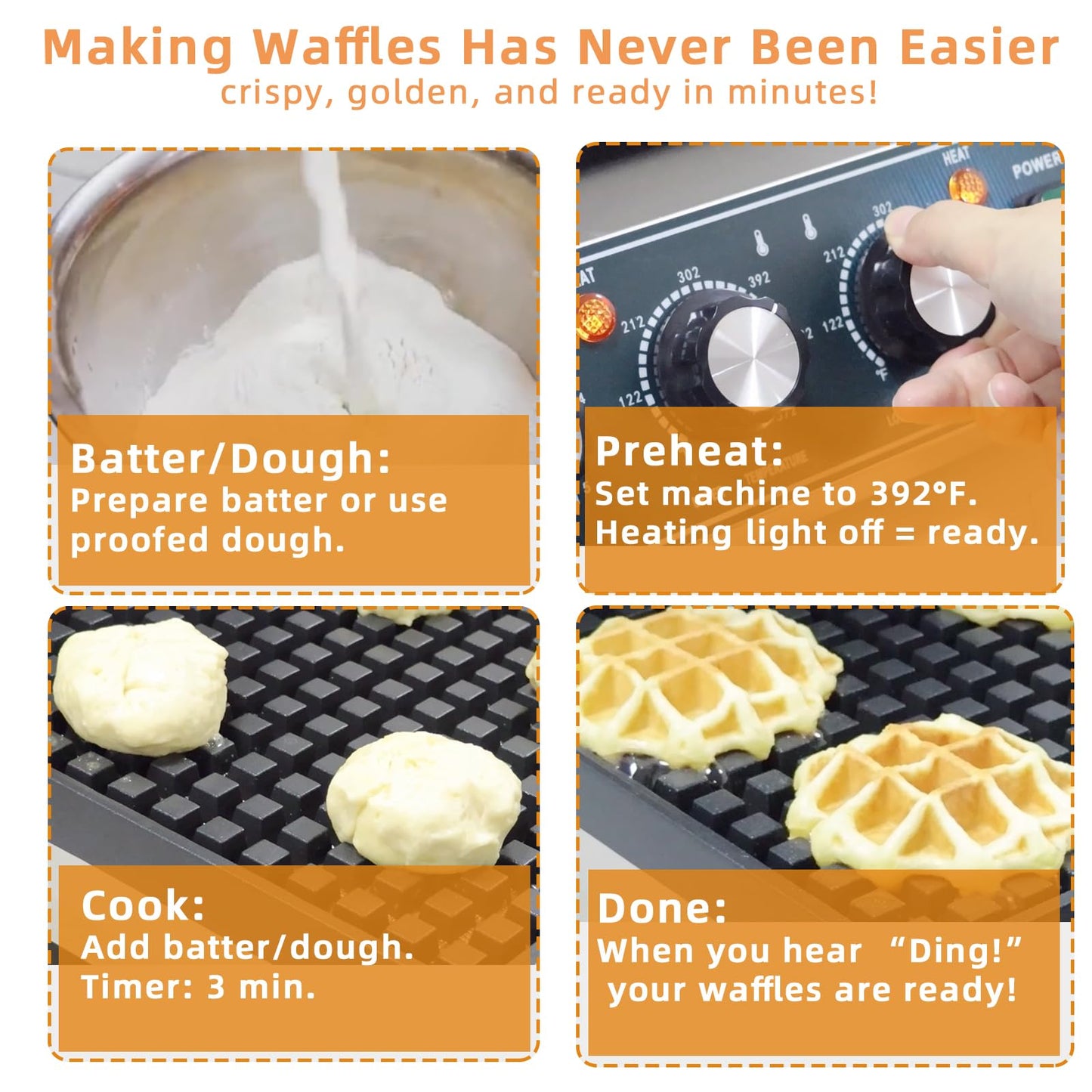 Hehinton® Commercial Belgian Waffle Maker, 110V 2300W Electric Waffle Maker Dual Temperature Control,11.4"x11.4" Cooking Area, Waffle Iron with Nonstick Plates for Food Trucks, Cafes & Home Use