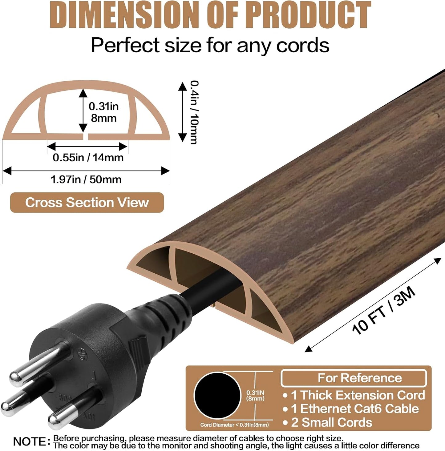 DBHXXMB-HH Hider,10FT Cavity:0.47"(W) 0.35"(H) Floor Cord Cover Self Adhesive Cord Cable Management, Extension Strip