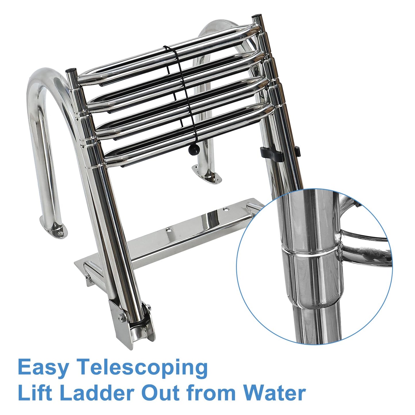Amarine Made Dock Ladder, 4 Step Pontoon Boat Ladders, Stainless Steel Telescoping Boat Ladder, Marine Folding Ladder with Handrails, Dock Steps for Boats, Load Capacity-440lb