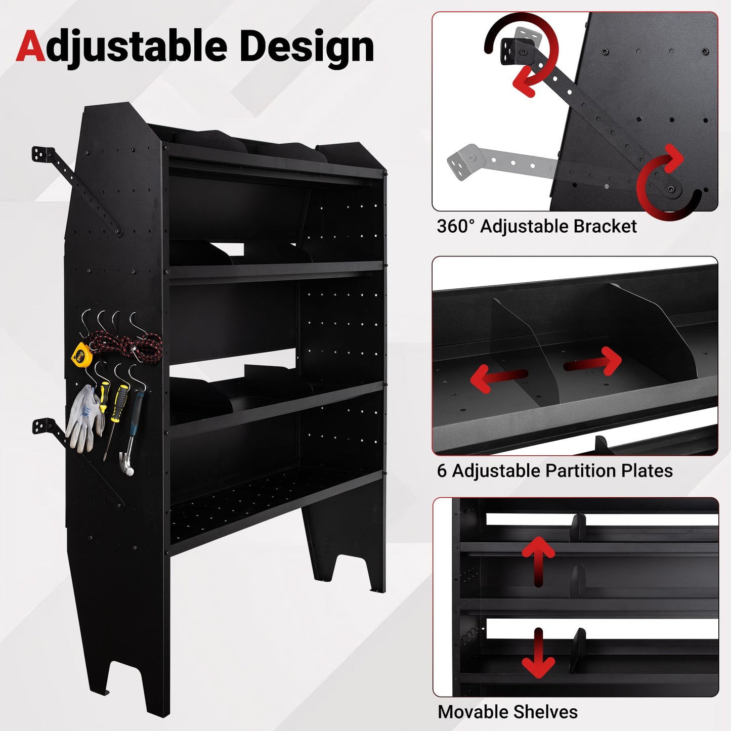 Eastrexon Van Shelving w/ 1000LBS Capacity, Heavy-Duty Steel Cargo Storage System, Universal Fit Ford Transit/RAM ProMaster/Chevy Express/Nissan NV/Sprinter, 32" W x 60" H x 13" D