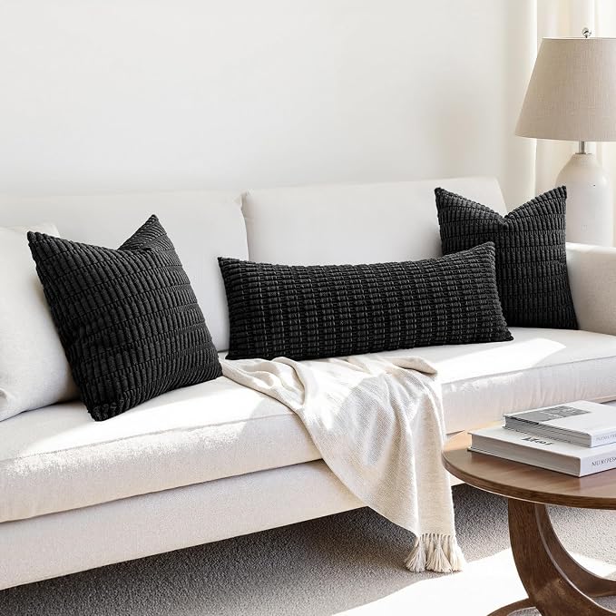 MIULEE Pack of 1 Black Long Body Lumbar Decorative Throw Pillow Cover 14x36 Inch for Halloween Bed Couch Sofa Living Room Soft Boho Pillow Cover Modern Farmhouse Home Decor
