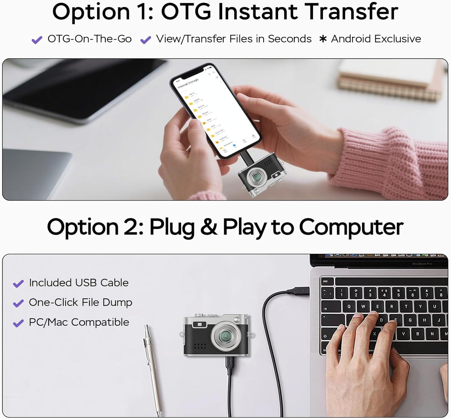Dienspeak 1080P 32GB 0.96" Mini Digital Camera, HD Tiny Retro Keychain Camera with Card, Screen & OTG Adapter, Vintage