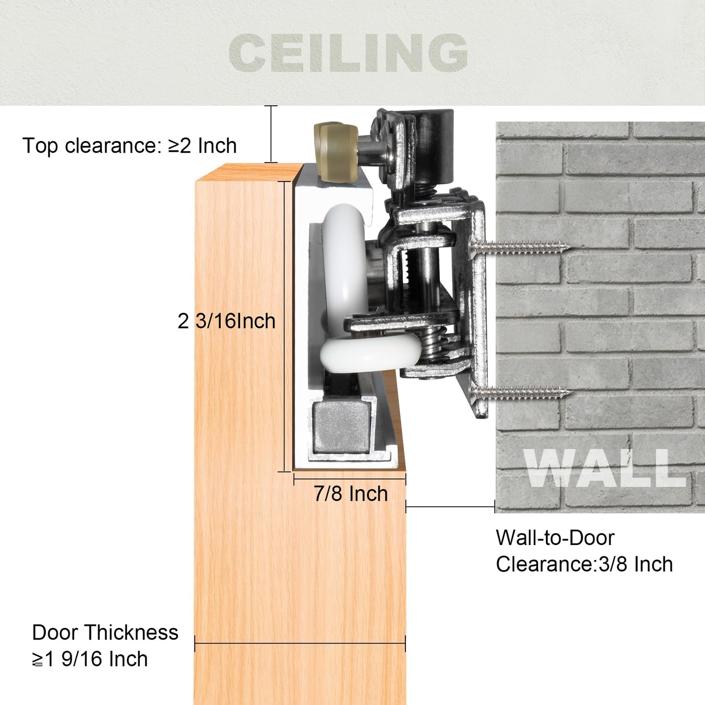 Hbl' 48 Inch Concealed Sliding Barn Door Hardware Kit with Soft Close, Trackless Sliding Door Hardware, Wall Mount Hidden Hardware, Supports Solid Doors up to 130LBS