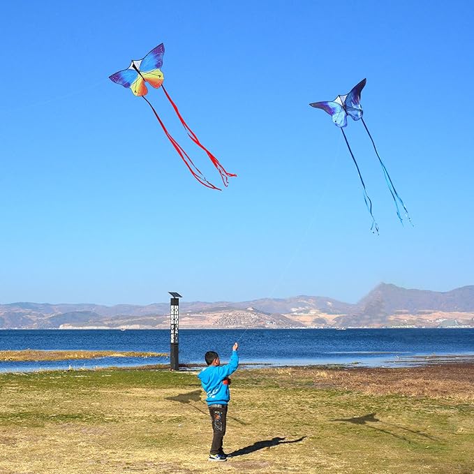 Butterfly Kites for Kids and Adults, Easy to Fly Large Single Line Kite for Boys and Girls - 55" x 28" Beach Kite for Beginners, 300ft String Handle Included