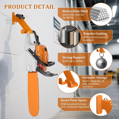 Chainsaw Hanger - 3-in-1 Adjustable Wall Mount for Stihl, Husqvarna & Echo | Garage Organization