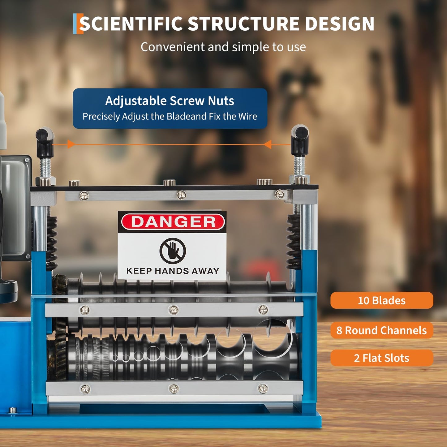 Wire Stripper Machine, 0.06" - 1.5" Automatic Wire Stripper w/98 Feet/Minute,370w 10 Channels 10 Blades with Transparent Panel for Recycling Copper