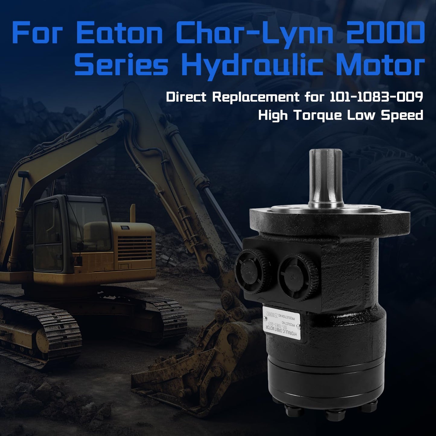 SINOCMP 101-1083-009 Hydraulic Motor Replacement for Char-Lynn H Series, 2-Bolt SAE-A Mount SAE 6B Splined Shaft SAE O-Ring Ports, Low Speed High Torque for Construction Agricultural Machinery