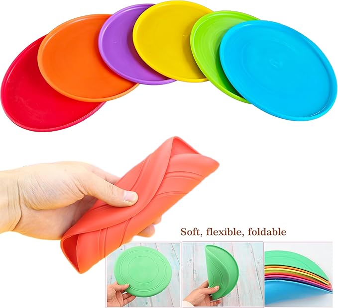 Kids Flying Disc Toy Outdoor Playing Lawn Game Disk Flyer for Kindergarten Teaching Soft Silicone Colorful 6 Pack Bulk Set…