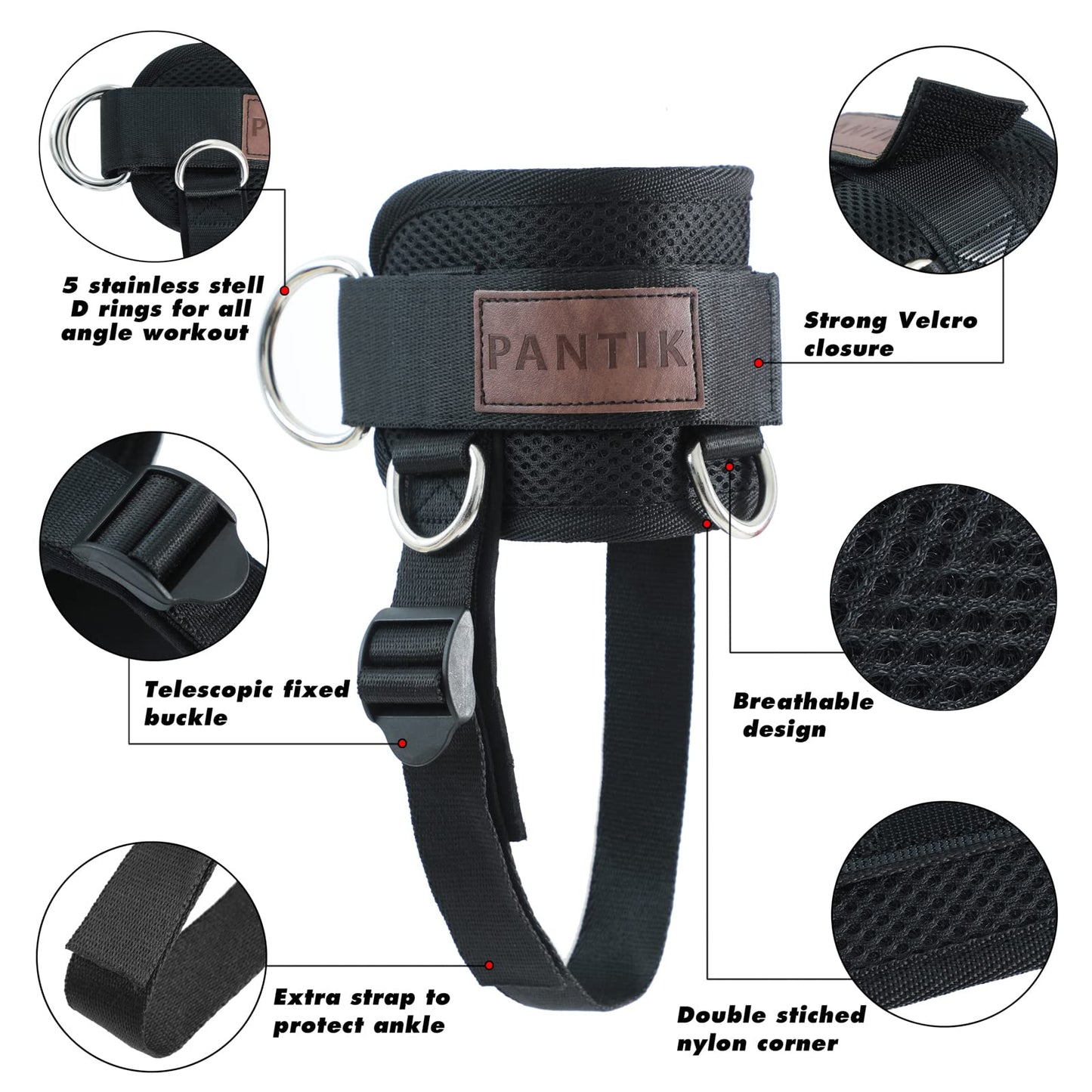 PANTIK Ankle Strap for Cable Machine Adjustable Cable Ankle Attachments for Gym Comfort fit Neoprene Padded Steel Double D-Ring Ankle Cuffs for Cable Kickbacks, Lift The Butts, Tone The Legs