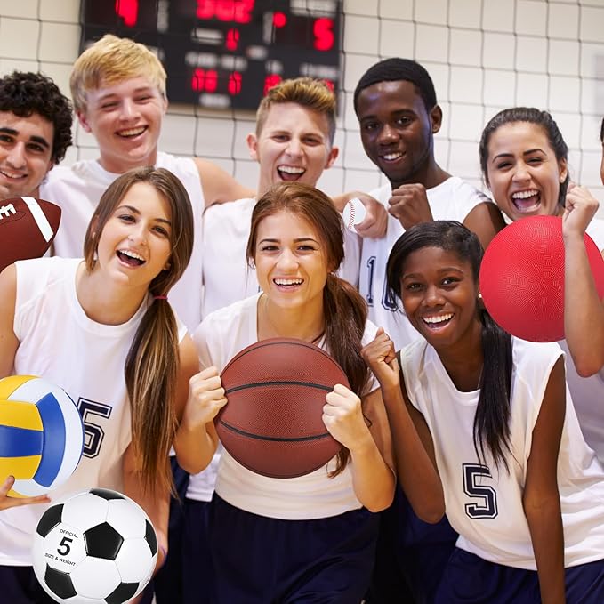 Leyndo 18 Pcs Sport Balls Bulk Set Basketball Football Volleyball Soccer Playground Baseball with Sport Equipment Bag Pump for Outdoor Indoor Practice Gift